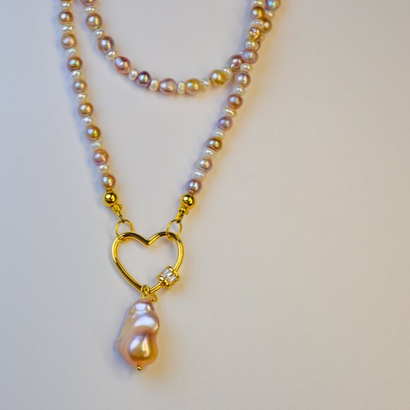 Pastel Freshwater AK Pearl Heart Necklace 23-inch Boho Dreams! - Picture 4 of 6